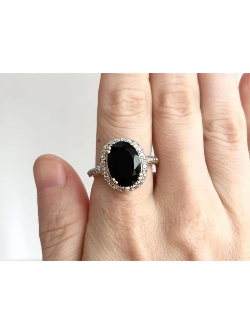 Jumbo Black Onyx Vermeil Gold Overlay Sterling Silver 925 Vintage Ring - sz 10